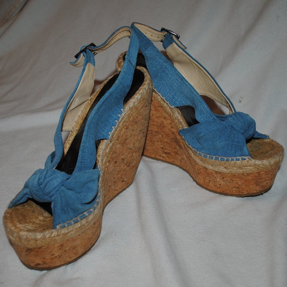 SZ 9.5 BLUE/CORD JIMMY CHOO 5IN WEDGES